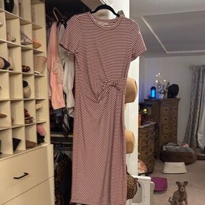 LOFT Red and White Striped Midi Dress